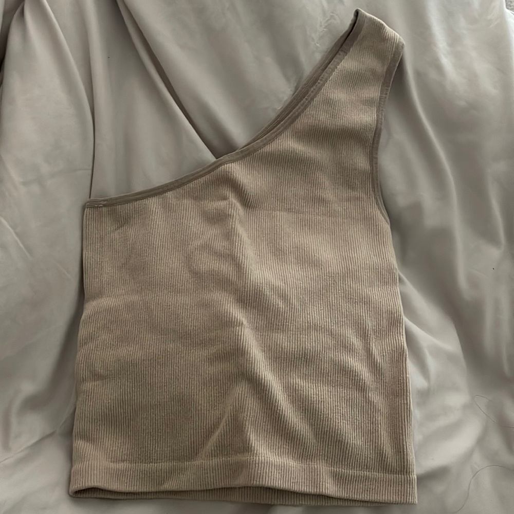 Beige Ribbed Crop Top